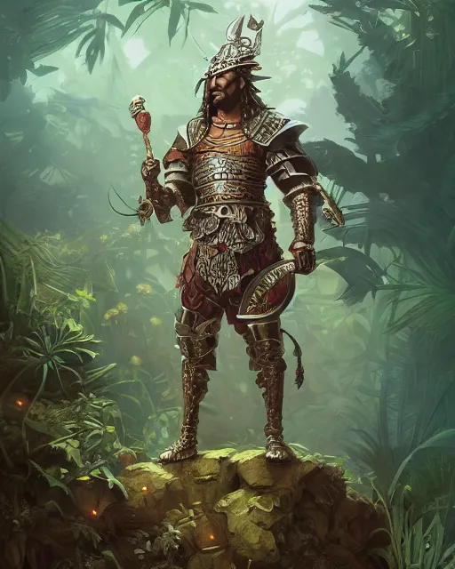 Prompt: 3d render of a spanish conquistador wearing ornate armor in a dense jungle, art by Peter mohrbacher and Dan mumford and studio ghibli, fantasy, intricate octane, trending on artstation, studio ghibli color scheme, detailed, 8k, concept art