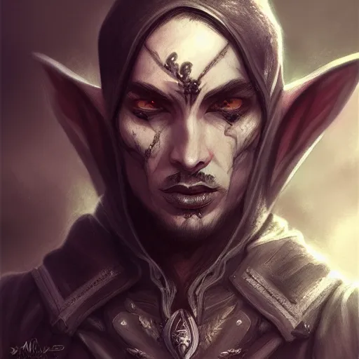 Image similar to detailed portrait, male shadar kai, flyn rider elf rogue, bloodbourne, fine details, realistic shaded, dynamic pose, natural lighting, medium level shot, Mucha style, Grim fantasy, illustration, concept art,