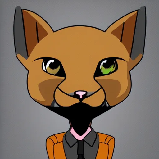 Image similar to a cartoon drawing of main character portrait anthro anthropomorphic mountain lion head animal person fursona wearing suit and tie furry 2 d masterpiece commission art solid background