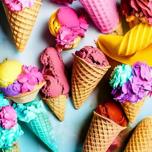 Image similar to close up on an ice cream cone colorful food photography