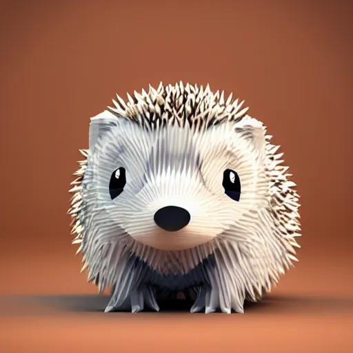 Prompt: 3d render of a low poly hedgehog, studio lighting, solid color, flat shading, 3d isometric