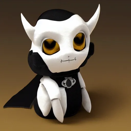 Prompt: cute fumo chibi plush imp, black and white with hearts, wearing the golden pauldron of the king in yellow, soft shadow, vray