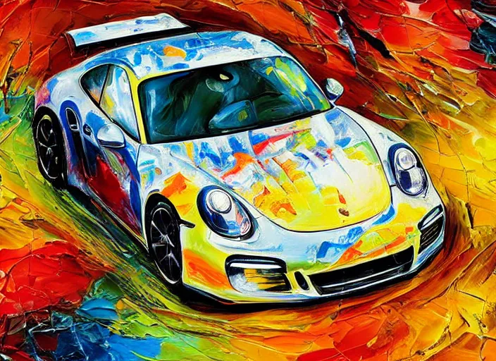 Prompt: abstract impasto advertising illustration painting for porsche