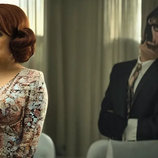 Image similar to a movie still of Selma Hayek in new Mad Men movie as Joan Holloway