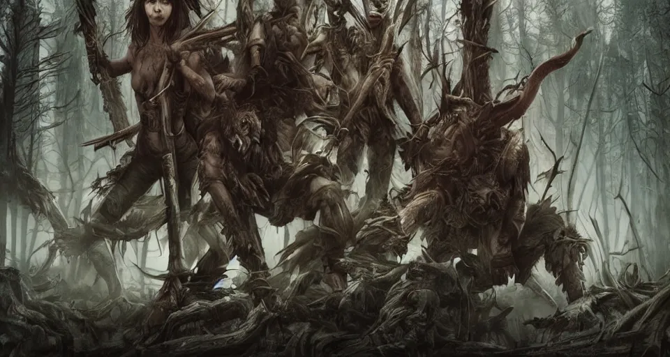 Image similar to an epic action concept masterpiece of a rabid wolfpack, in a forest made of nightmares, horrific digital art, extremely moody lighting, style of magali villeneuve