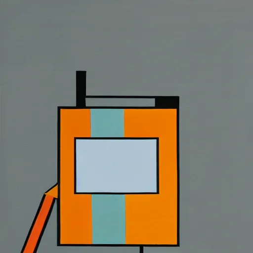 Prompt: A painting of a rotary dial phone, abstract painting in the style of Sophie Taeuber-Arp and Gary Hume and Tatsuro Kiuchi, flat colour-block style, geometric abstraction, earthy light pastel colours