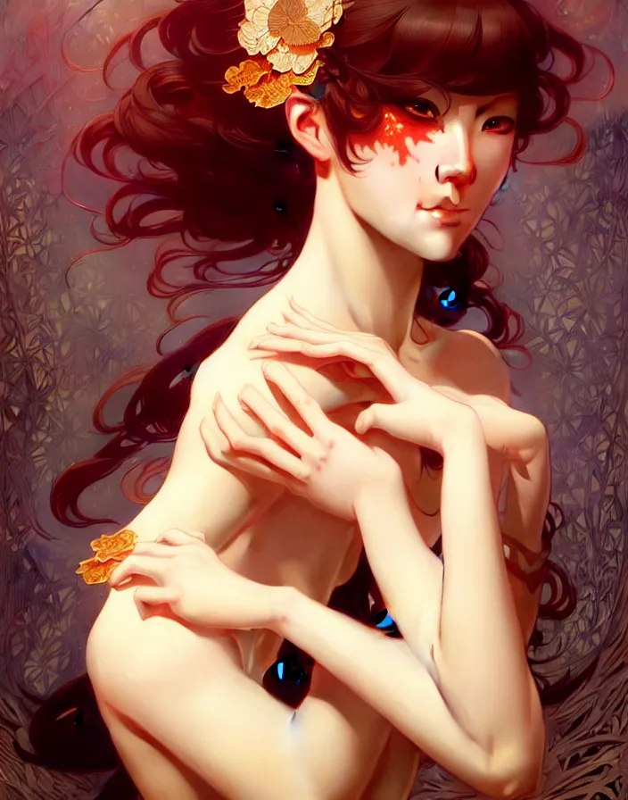 Image similar to portrait of ichigo, intricate, elegant, highly detailed, digital painting, artstation, concept art, smooth, sharp focus, illustration, art by artgerm, greg rutkowski, alphonse mucha, uang guangjian, gil elvgren, sachin teng, symmetry!!