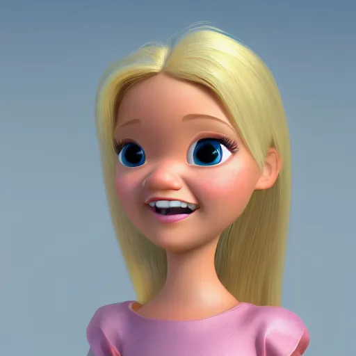 Prompt: a 3d princess with blonde hair , 3d cgi , disney style,pixar , photorealistic