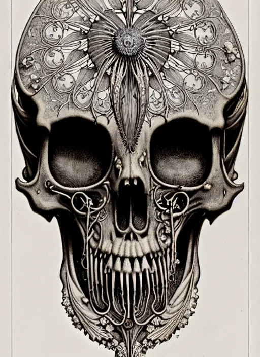 Image similar to art forms of nature by ernst haeckel, memento mori by arthur rackham, ornate antique porcelain beautiful skull mask, ultrasharp, photorealistic, hyperdetailed, octane render, polished, art nouveau, neo - gothic, gothic, intricate ornamental organic filigree, art nouveau botanicals, art forms of nature by ernst haeckel, horizontal symmetry, symbolist, visionary