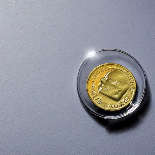 Prompt: an ice cube with a coin inside