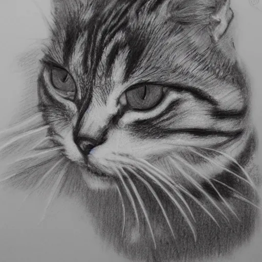 Prompt: a charcoal sketch of a tabby cat