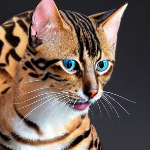 Image similar to bengal cat, adult, beautiful fur, friendly, detailed, photorealistic - i