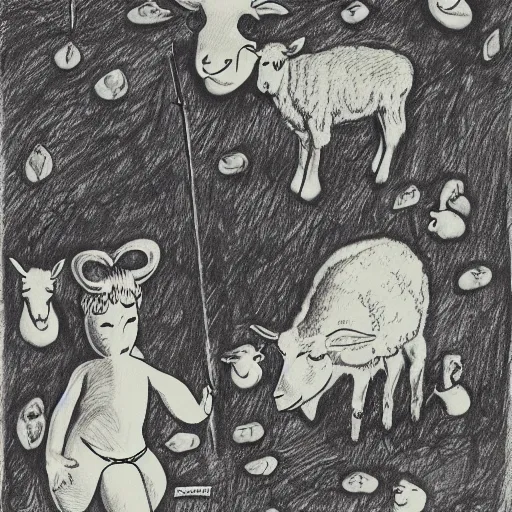 Image similar to gordon ramsey standing over lambs, gordon ramsey apologizing to the lambs, by kati horna and mœbius, pencil sketch, storybook illustration victorian shoal bean juniper, by ruta kenny and vincent di fate, black velvet