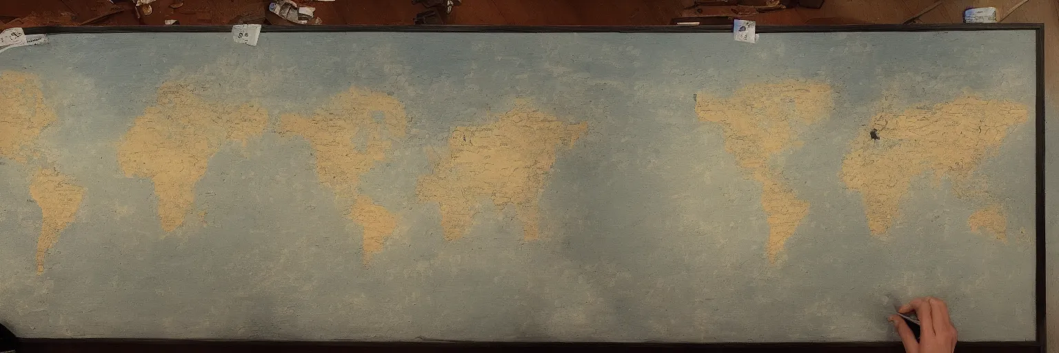 Prompt: old world map painting magritte