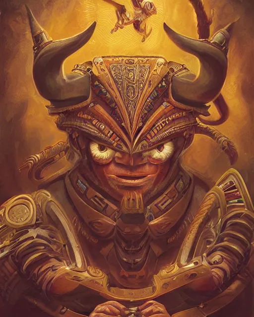 Prompt: digital painting of an aztec nagual by filipe pagliuso and justin gerard, symmetric, fantasy, detailed, intricate, sharp focus, tarot card, gwent
