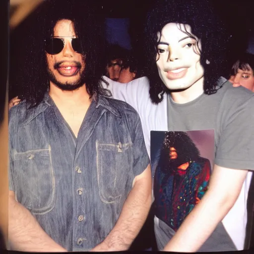 Image similar to polaroid of jerry garcia hanging out with michael jackson