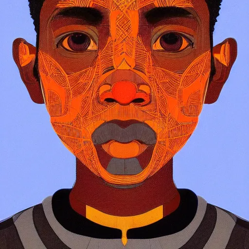 Image similar to colourful - claymation - upper half - portrait - art of a nigerian boy, concept art style by utagawa kunisada & james jean, symmetrical, intricate detail, concept art, volumetric light, global illumination, ray tracing, sharp, pinterest, behance, art station,