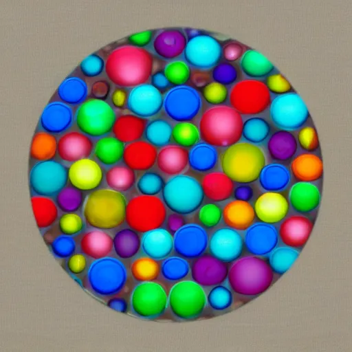 Prompt: colorful glass spheres stacked in the shape of the letter ( a )