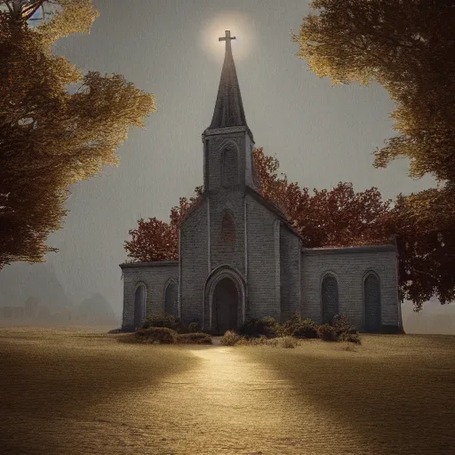 Prompt: extremely detailed watercolor painting portrait of old church on a new world, dusk, elegant, moody muted colors, Charles Reid, octane render, 4k