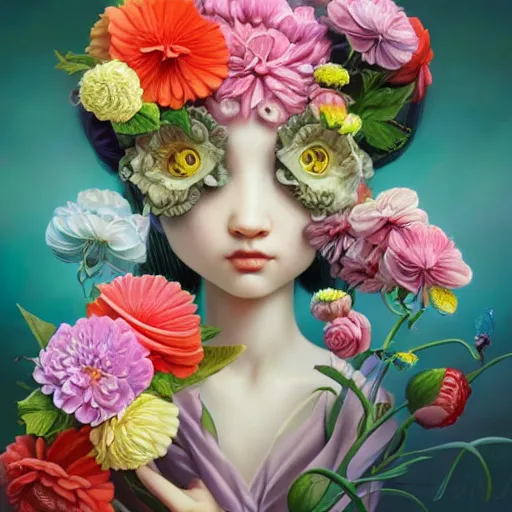 Image similar to flowers, bright colors highly detailed, ultra realistic digital painting, rococo, japonisme, artstation, concept art, pop, smooth, sharp focus, illustration, art by mark ryden 3 d 8 k ultra detailed