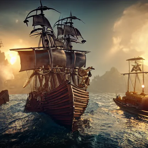 Image similar to sirens capturing a pirate ship, highly detailed, photorealistic portrait, bright studio setting, studio lighting, crisp quality and light reflections, unreal engine 5 quality render