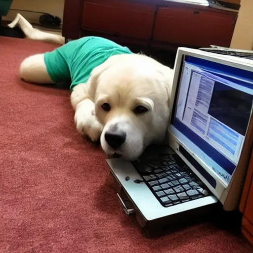 Image similar to a dog fixing a computer