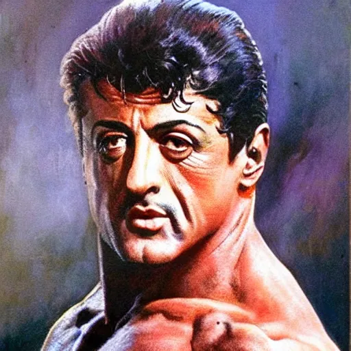 Prompt: stallone goddess perfect face coherent by frank frazetta