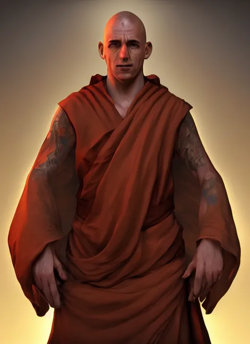 Image similar to A fantasy comic book style portrait painting of a male Monk, unreal 5, DAZ, hyperrealistic, octane render, RPG portrait, dynamic lighting