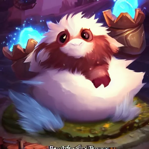 Image similar to legends of runeterra HD splash art pinterest cute small poro freljord snow soft fur happy huge tongue