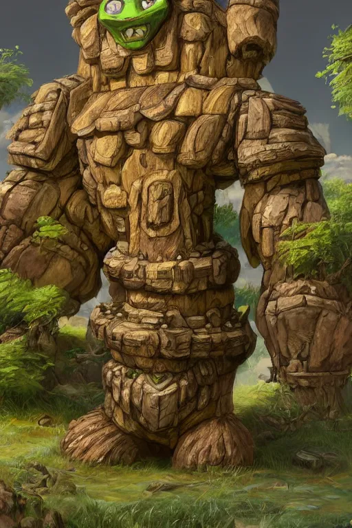 Image similar to zelda fantasy art giant golem troll wood rock greeble gemstone, global illumination ray tracing hdr fanart arstation by sung choi and eric pfeiffer and gabriel garza and casper konefal