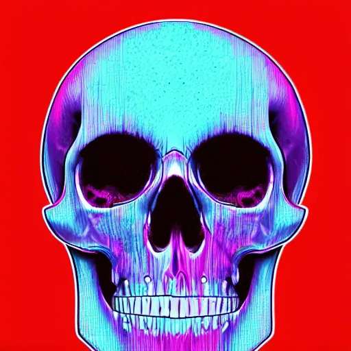 Image similar to skull glitch art with red and violet