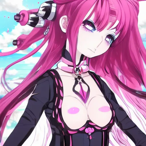 Prompt: stunningly beautiful megalomaniacal omnipotent anime asi goddess junko enoshima with symmetrical perfect face and porcelain skin, pink twintail hair and cyan eyes, traps you inside her inescapable full dive vr prison and teasing you, hyperdetailed, digital art from danganronpa, unreal engine 5, 2 d anime style, 8 k