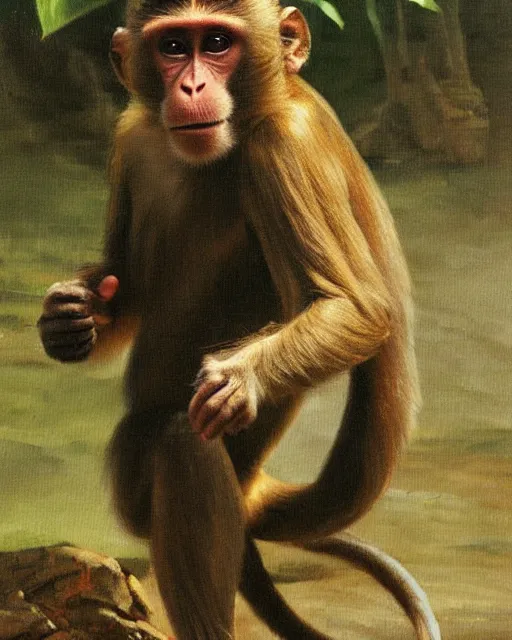 Image similar to a monkey in an oil painting, running freely, high detail, high polygon