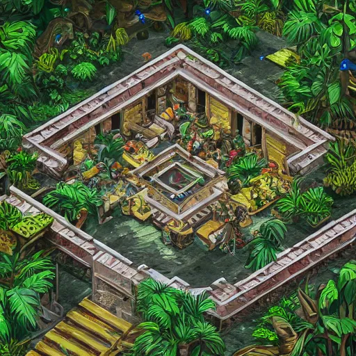 Prompt: disco elysium isometric jungle temple