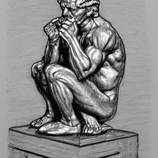 Image similar to scratch sketch, The thinker sculpture, in the style of William Bartram with mushrooms and peyote at the base, high detail, b&w,