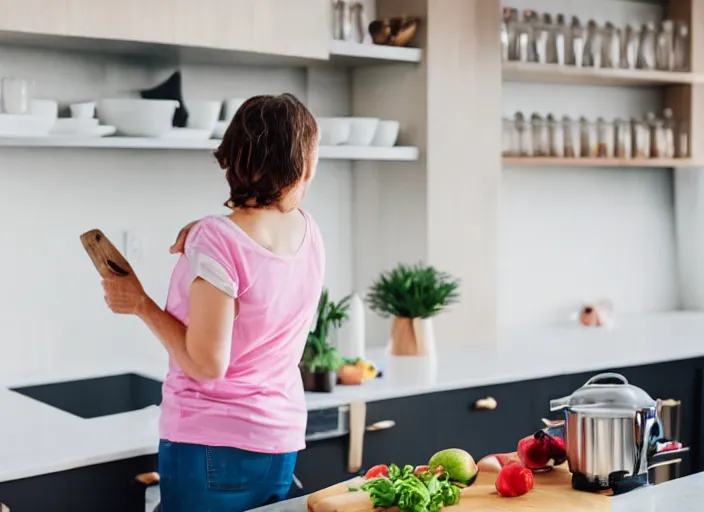 Image similar to mother standing in modern kitchen