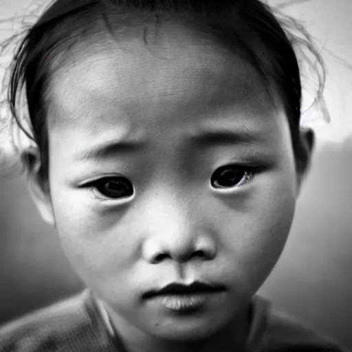 Image similar to Photo of a young Tibetan girl with blue eyes in the style of Lee Jeffries