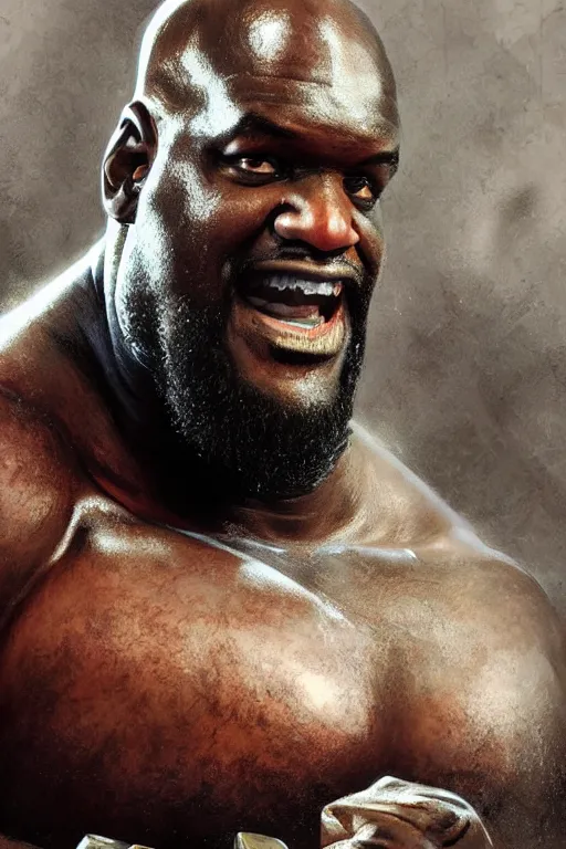 Image similar to portrait of shaquille o'neal as a hulking herculean demon, forest, godlike, full body, fantasy, intricate, elegant, highly detailed, digital painting, artstation, concept art, sharp focus, illustration, art by artgerm and greg rutkowski and alphonse mucha