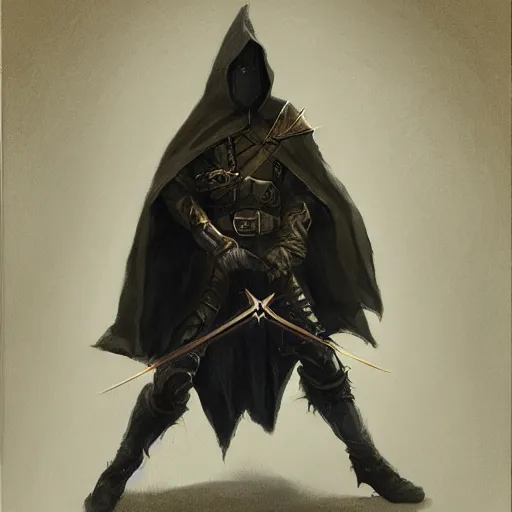 Prompt: portrait of small pale cowardly man wearing dark cloak, rogue, fear, fantasy artwork, dnd, looking sideways, high fantasy