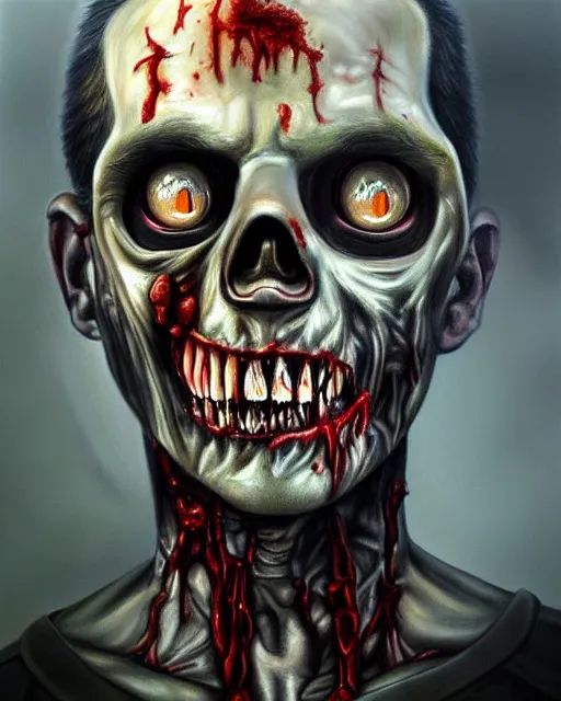 Prompt: a realistic detailed portrait painting of a zombie