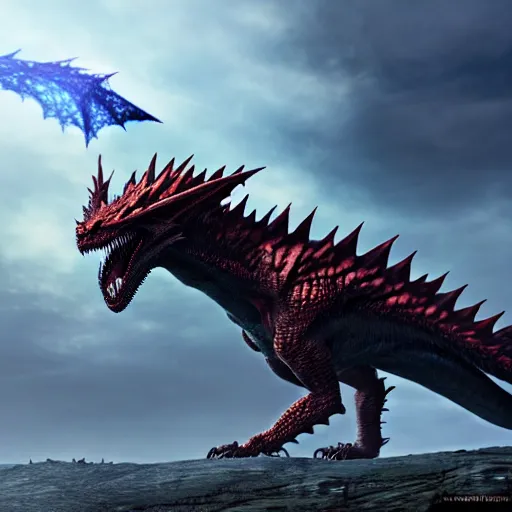 Image similar to a high resolution render of drogon, viserion and rhaegal mixed with kurama from naruto, artstation, accurate, 8 k, cgivfx, quixel, wetastudiofx, bigstudiovfx, octanerender 3 d, framestorevfx, cgrecord, highdensity, highradiosity