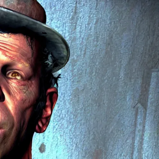 Image similar to Tom Waits as a character in the Fallout 4 video game
