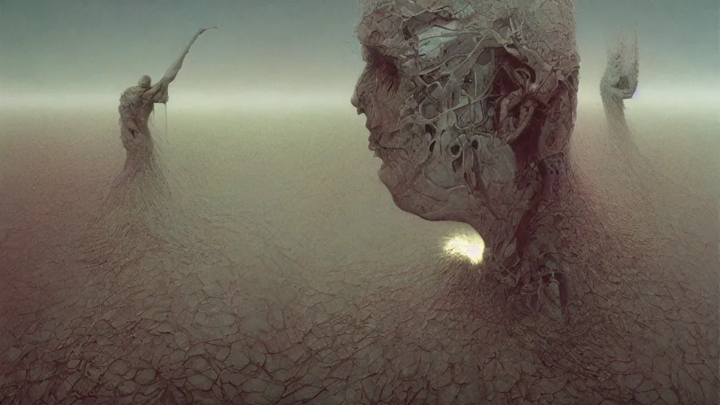 Image similar to digital art by Zdzisław Beksiński , Ruan Jia, Rudolf Béres, James Zapata, Jamey Jones,