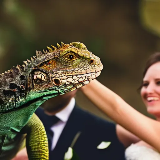 Prompt: iguana wedding photography