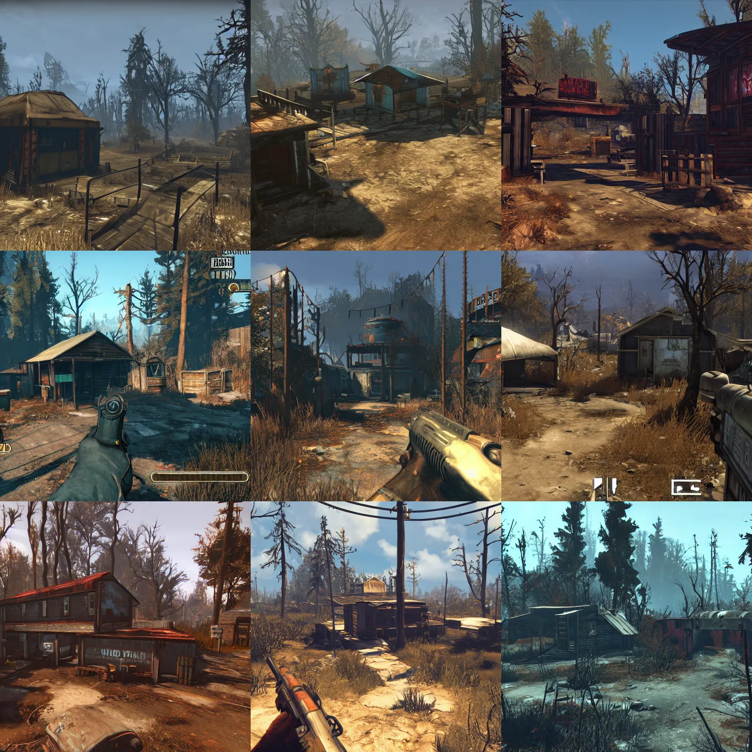 Prompt: fallout 4 gameplay screenshot | paradise falls slaver camp entrance