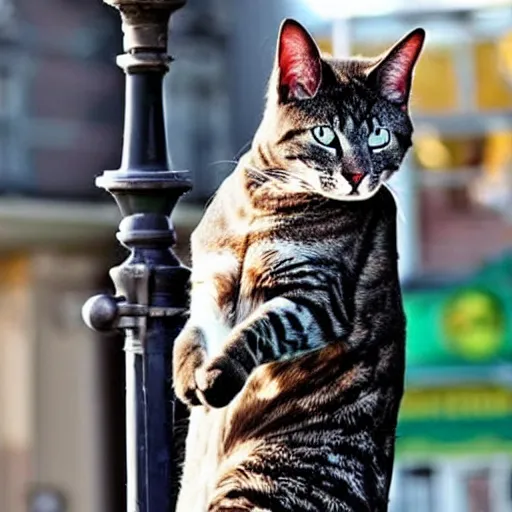 Image similar to Wow, the tongue of this cat is really stuck to the lamp post! Poor thing, it's so cold.