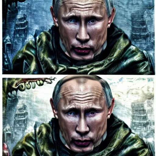 Image similar to vladimir putin became crazy brutal lovecraftian degraded abomination, photo - realistic, color image, 2 k, highly detailed, horror