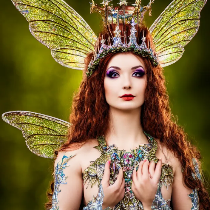 Image similar to full body photo of a very beautiful!! fairy queen with ornate sparkling robes, highly detailed, 4 k, hdr, smooth, sharp focus, high resolution, award - winning photo