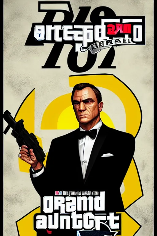 Prompt: GTA V cover art based on James Bond, starring 007 James Bond