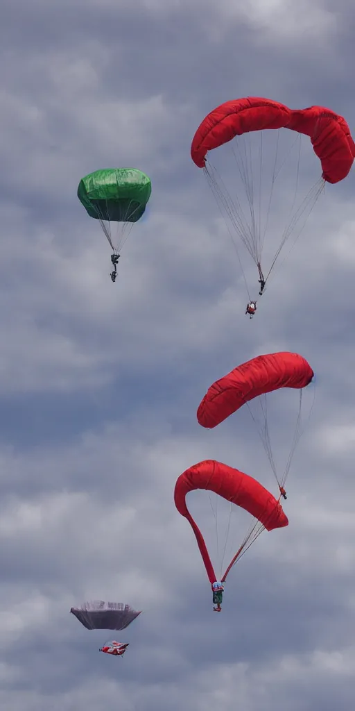 Image similar to bags dropping down at rapid speed through the sky